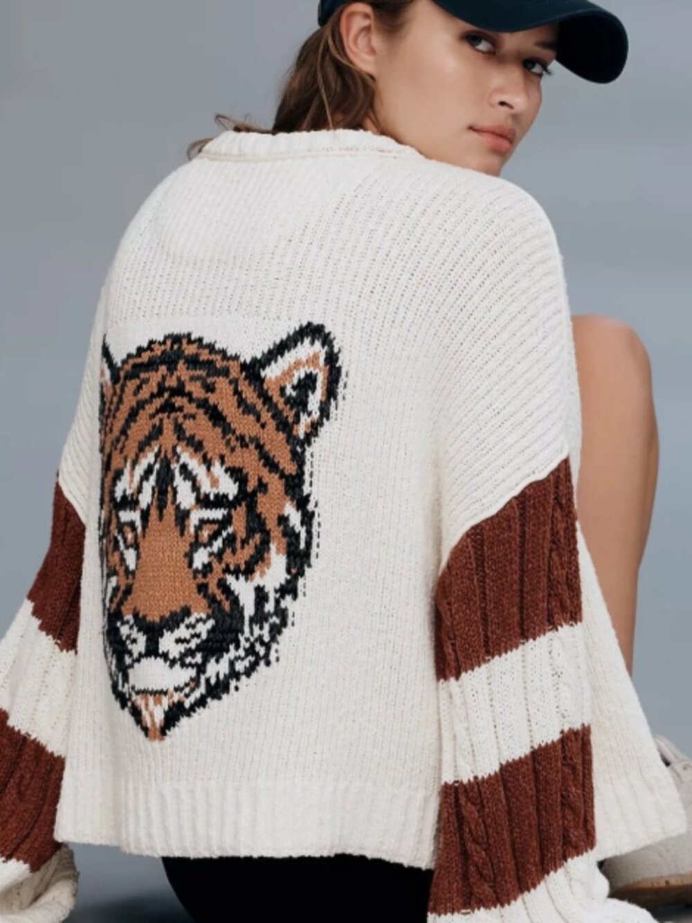 Pilcro Anthropologie Cream & Brown Tiger Knit Full-Zip Cardigan Sweater XS
